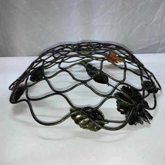 Vintage 1980s Enamel Wire Centerpiece Basket – Bold Floral Accents with Jewels, - Picture 8 of 8